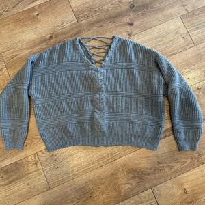 Soleillee Gray Women's Sweater with Lace-Up Details